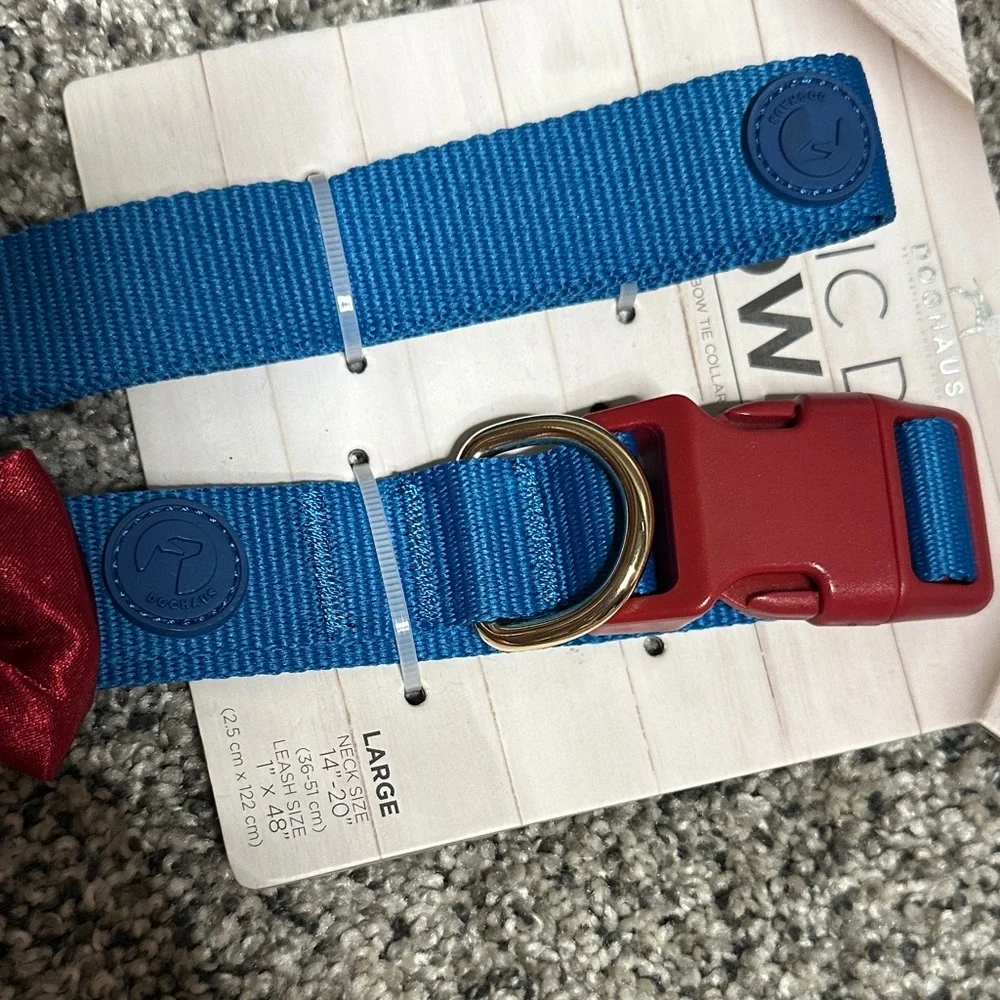 Kids Blue Nylon Leash and Collar Set with Red Bow